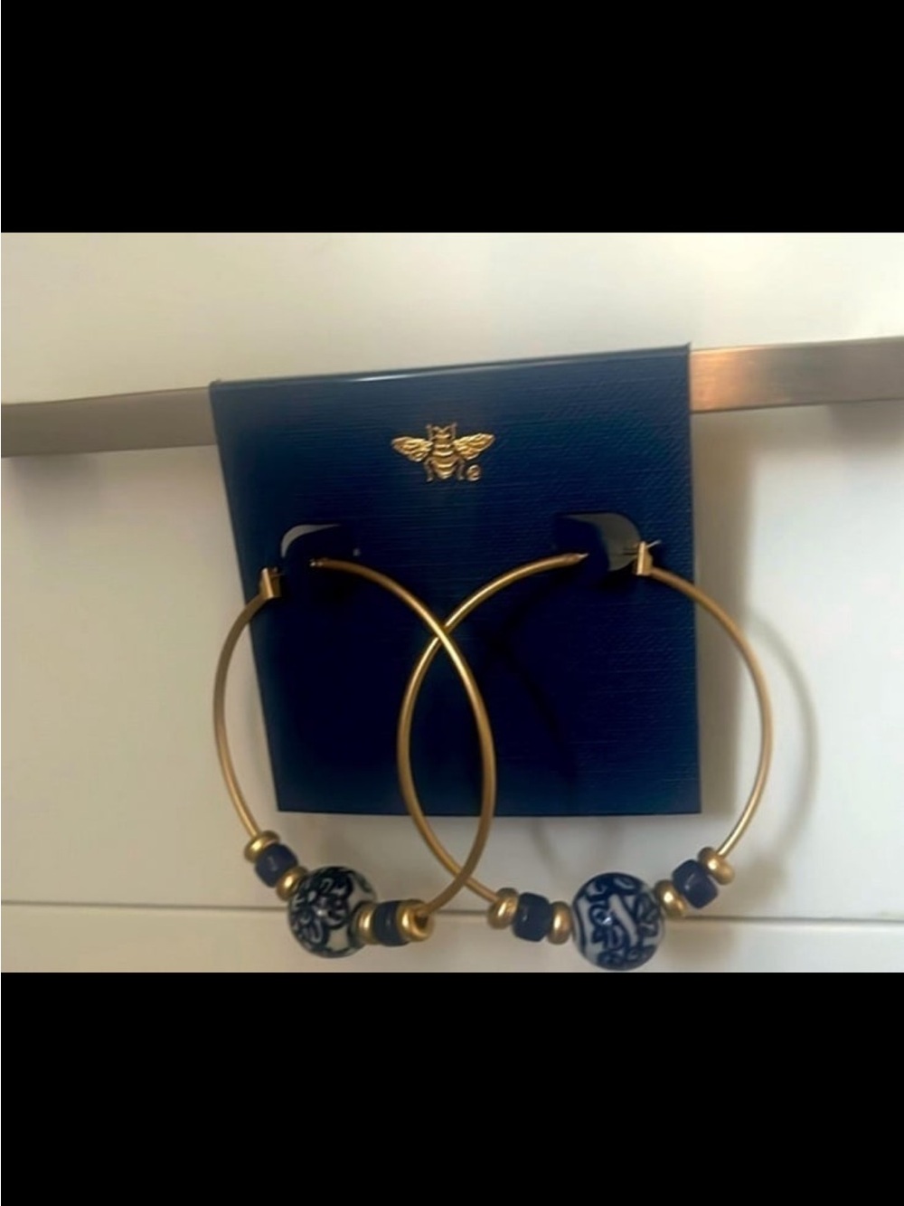Porcelain Beaded Gold Toned Hoop Earrings